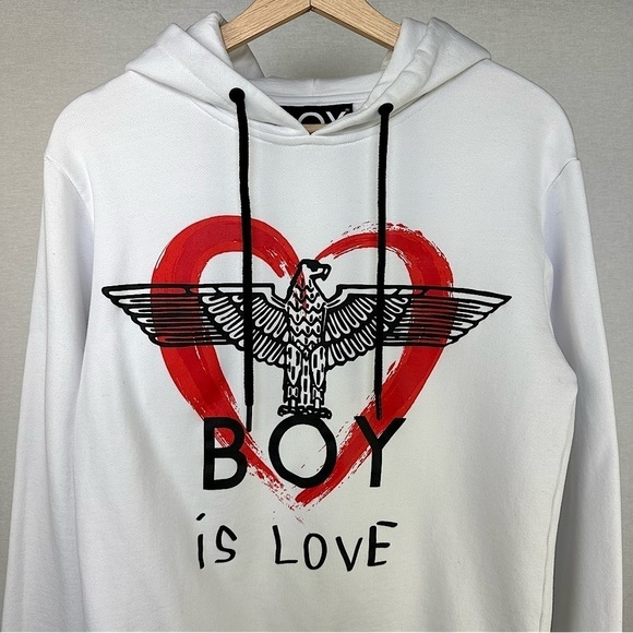 boy London Boy Is Love Long-sleeve Pullover Hoodie Heart Logo White Small - Picture 2 of 7